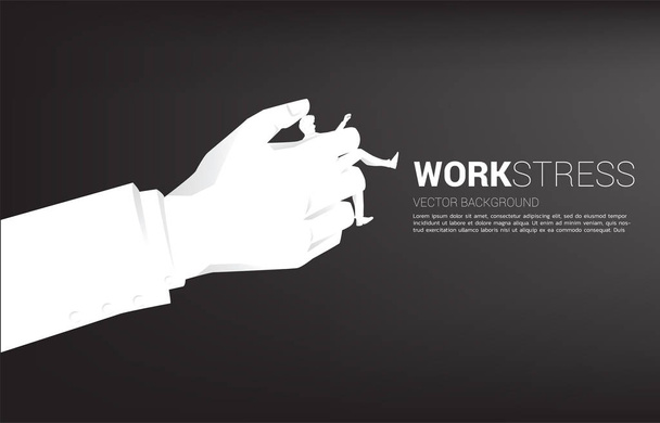 silhouet van zakenman in grote baas hand. Concept voor werkstress en werkdruk - Vector, afbeelding