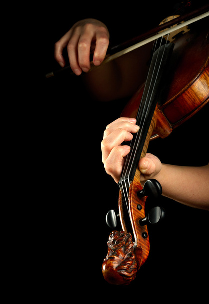Musician playing violin isolated on black - Foto, afbeelding