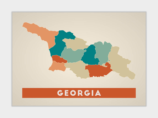 Grúzia plakát Az ország térképe színes régiókkal Grúzia alakja országnévvel - Vektor, kép