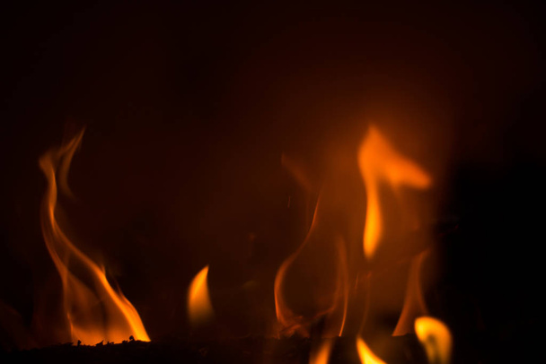 φωτιά σε μαύρο φόντο πορτοκαλί φλόγα νύχτα φωτιά - Φωτογραφία, εικόνα