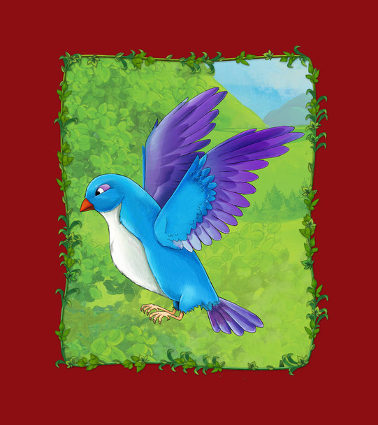 cartoon scene with beautiful bird on the meadow illustration - Фото, изображение