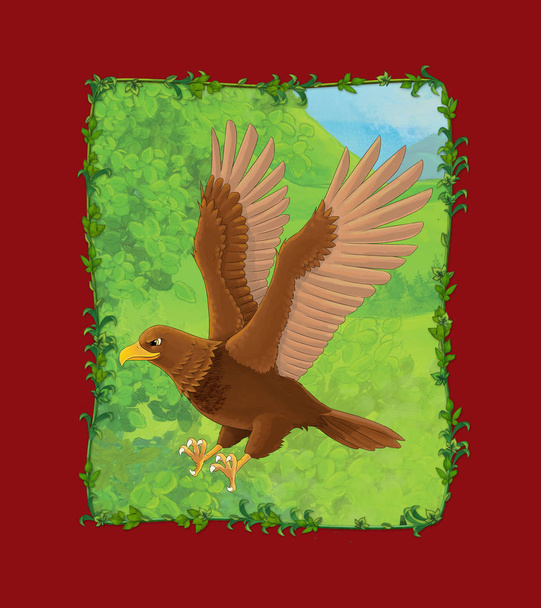 escena de dibujos animados con hermoso pájaro en el prado ilustración águila
 - Foto, imagen