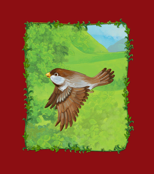 cartoon scene with beautiful bird on the meadow illustration - Zdjęcie, obraz