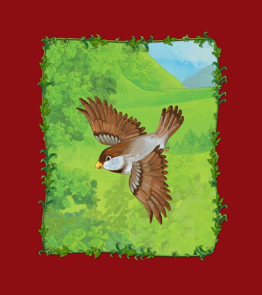 cartoon scene with beautiful bird on the meadow illustration - Fotografie, Obrázek