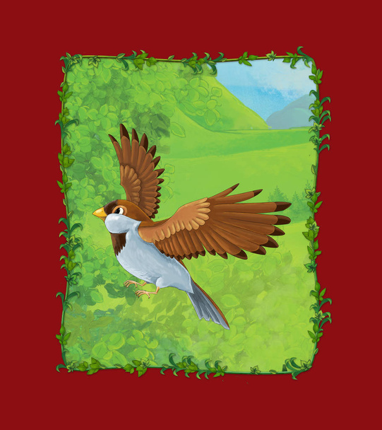 cartoon scene with beautiful bird on the meadow illustration - Zdjęcie, obraz