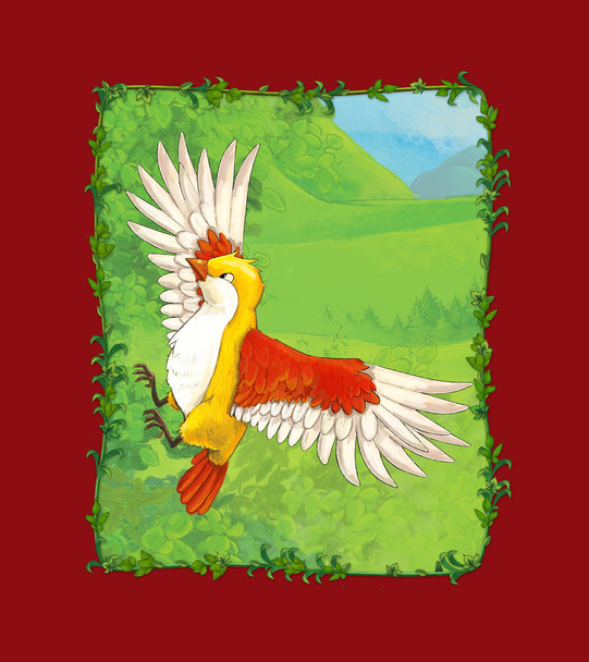 cartoon scene with beautiful bird on the meadow illustration - Foto, Imagen