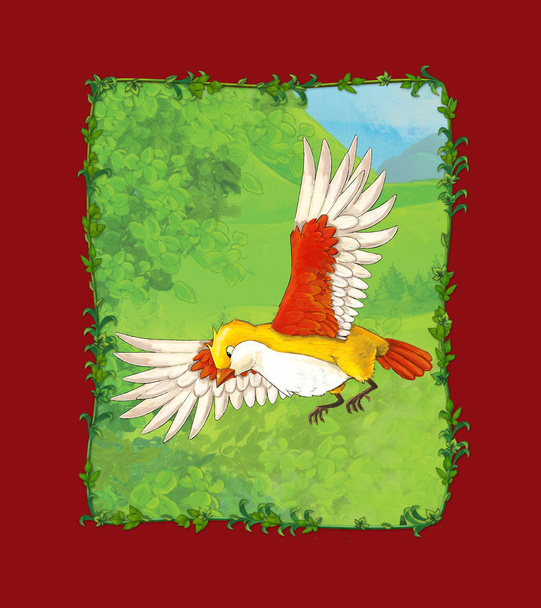 cartoon scene with beautiful bird on the meadow illustration - Photo, Image