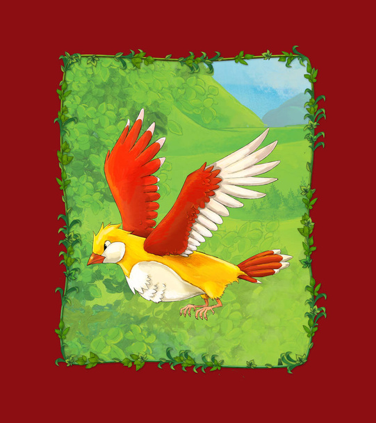 cartoon scene with beautiful bird on the meadow illustration - Photo, image