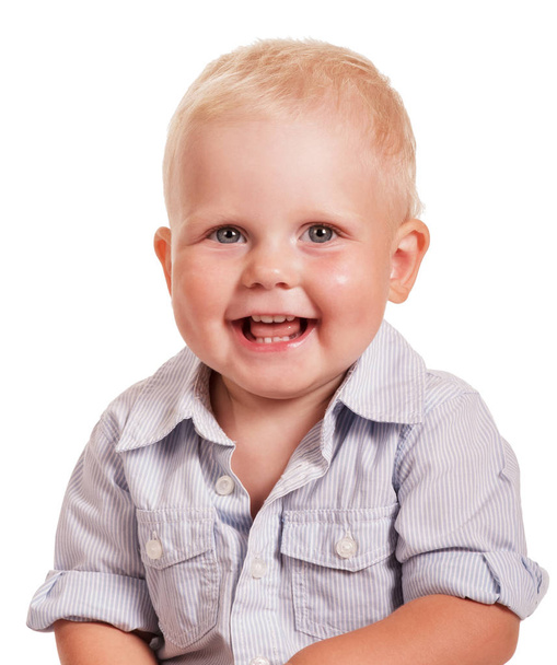 Joyful little boy on white background. - Φωτογραφία, εικόνα