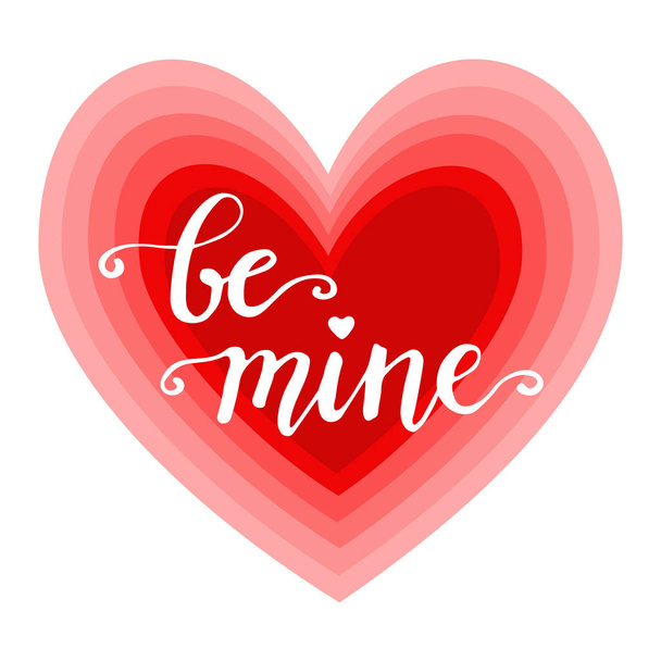 Valentine card, red heart on white background, ,hand written be  - Вектор,изображение