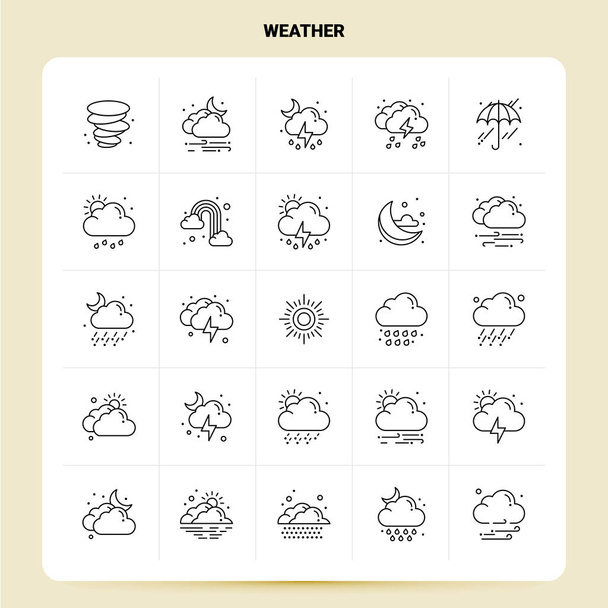 OutLine 25 Weather Icon set. Vector Line Style Design Black Icon - Vector, Image