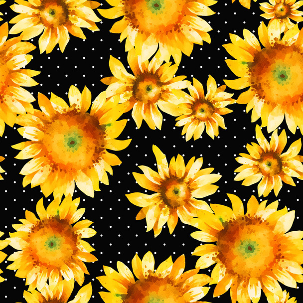 Sunflowers, hand pain watercolor seamless pattern - Foto, Imagem