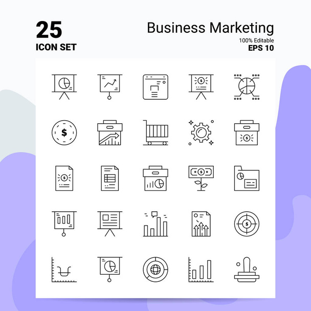 25 Business Marketing Icon Set. 100% editovatelné soubory Eps10. Busi - Vektor, obrázek
