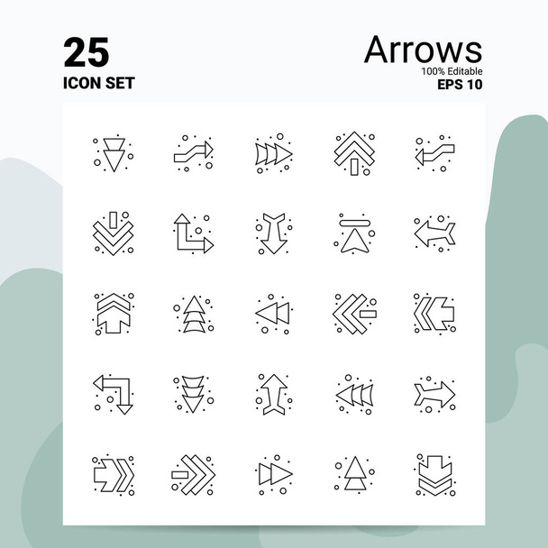 25 Arrows Icon Set. 100% Editable EPS 10 Files. Business Logo Co - Wektor, obraz