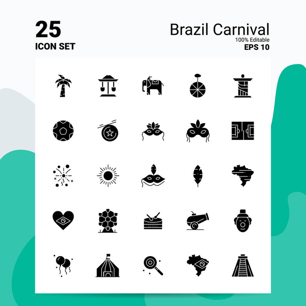 25 Brazil Carnival Icon Set. 100% Editable EPS 10 Files. Busines - Vector, Image