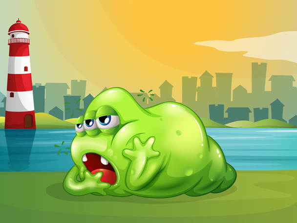 tłuszcz zielony potwór w latarni - Wektor, obraz