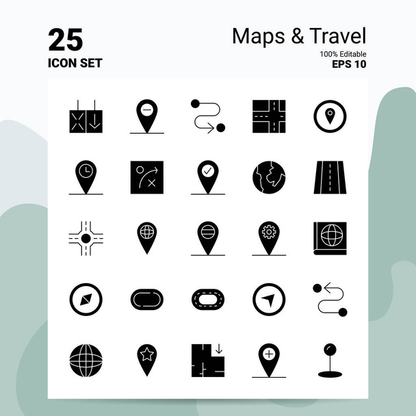 25 Harita ve Seyahat Simgesi Ayarlandı. % 100 Düzenlenebilir Eps 10 Dosyası. İş dünyası  - Vektör, Görsel