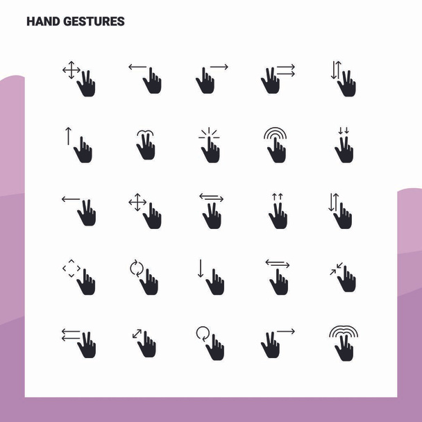 25 Zestaw ikon gestów ręcznych. Ilustracja wektora ikony glifa stałego  - Wektor, obraz