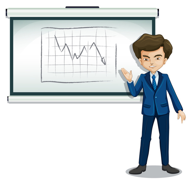 Un empresario explicando el gráfico en el tablón de anuncios
 - Vector, Imagen
