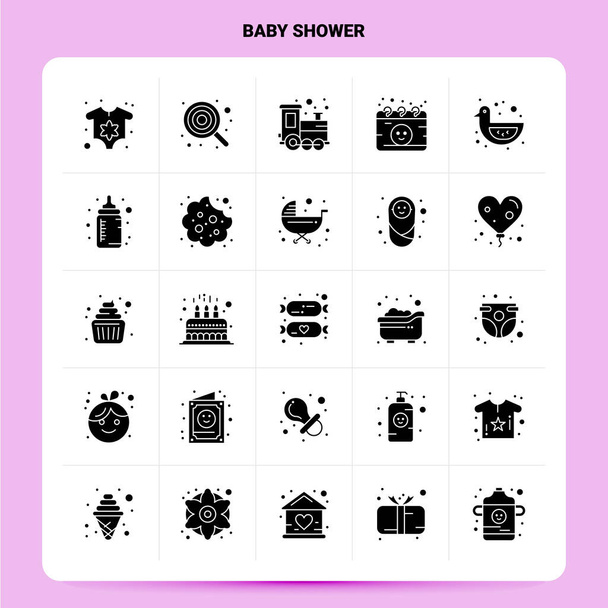Sada Solid 25 Baby Shower Icon. Design stylu vektoru Glyph Black I - Vektor, obrázek