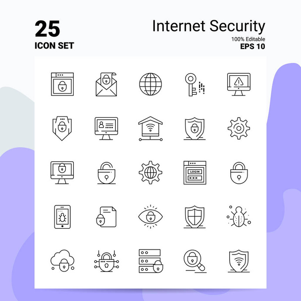 25 İnternet Güvenlik Simgesi Ayarlandı. % 100 Düzenlenebilir Eps 10 Dosyası. Busin - Vektör, Görsel