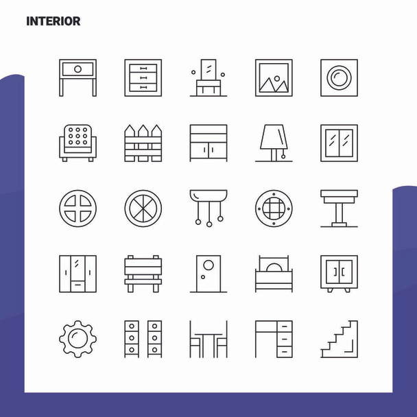 Conjunto de ícones de linha interior conjunto 25 ícones. Estilo de minimalismo vetorial
  - Vetor, Imagem