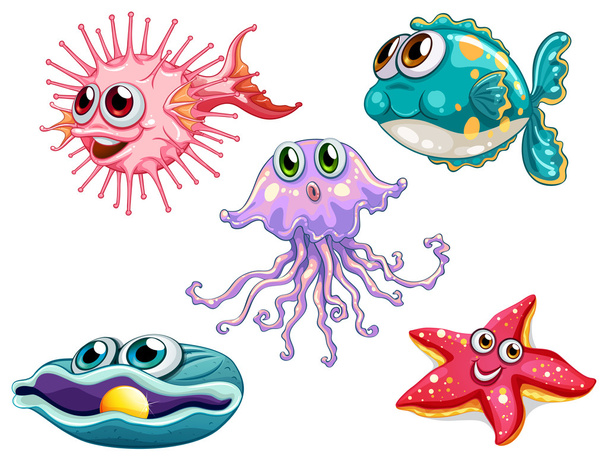 Five sea creatures - Vector, Image
