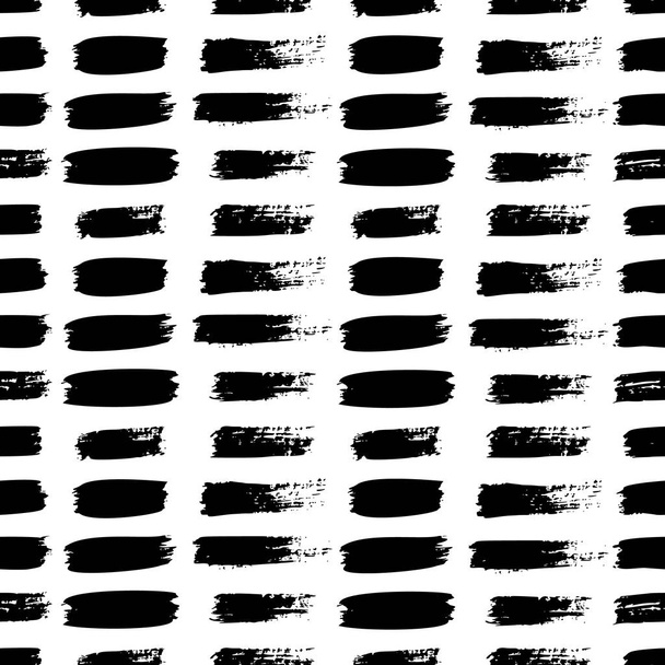 Grunge kefe stroke zökkenőmentes minta. Absztrakt textúra kézzel rajzolt egy tinta. Vektor monokróm skandináv háttér - Vektor, kép