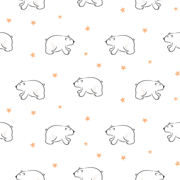 Bear cute hand drawn vector seamless pattern. Kid fabric print. - Vector, Image
