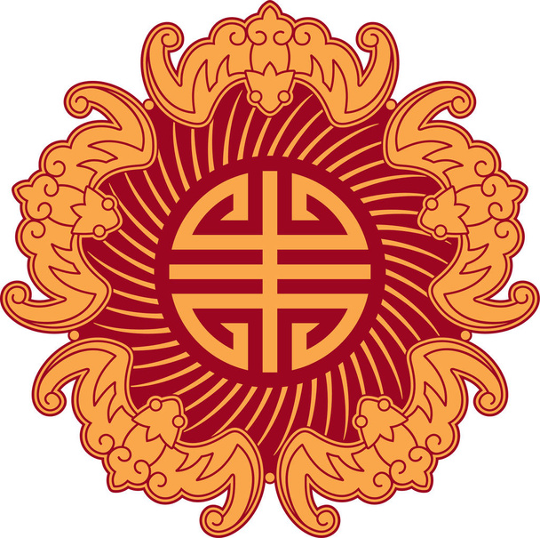Chinese Pattern - Longevity and Prosperity Design, Five Bats with Symbol - Вектор, зображення