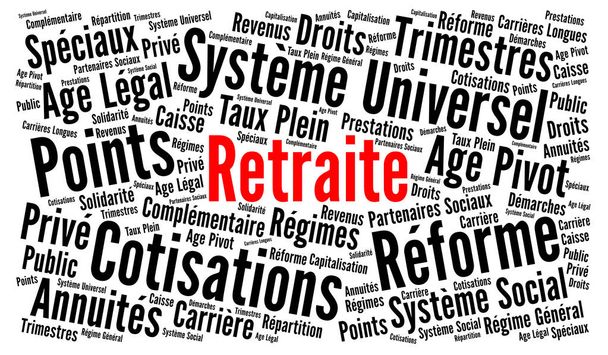 Reforma das pensões na França nuvem de palavras em francês
 - Foto, Imagem