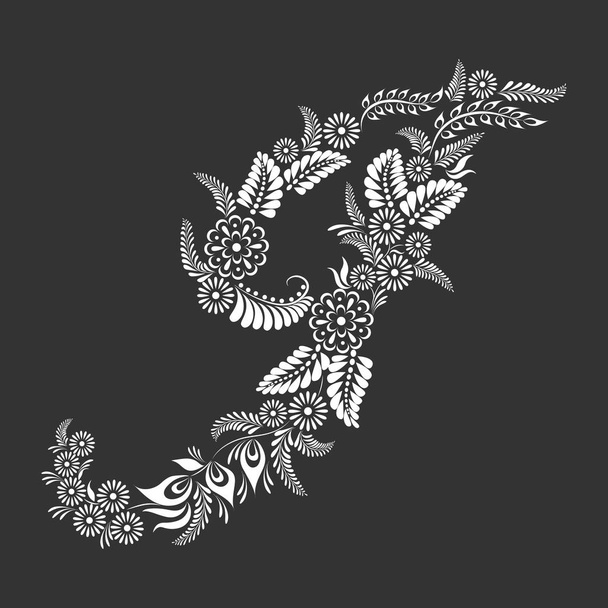 Floral uppercase white letter J monogram on black background - Vector, afbeelding