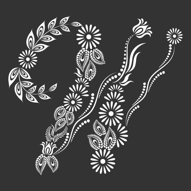 Floral uppercase white letter W monogram on black background - Вектор, зображення