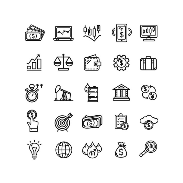 Finance Investment Sign Black Thin Line Icon Set. Vector - Vector, Image