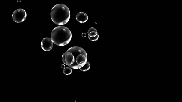 Partícula de espuma de burbuja flotando en el aire fondo marino negro profundo
 - Foto, Imagen
