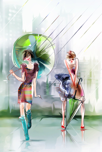 Stylish women with umbrellas - Foto, Imagem