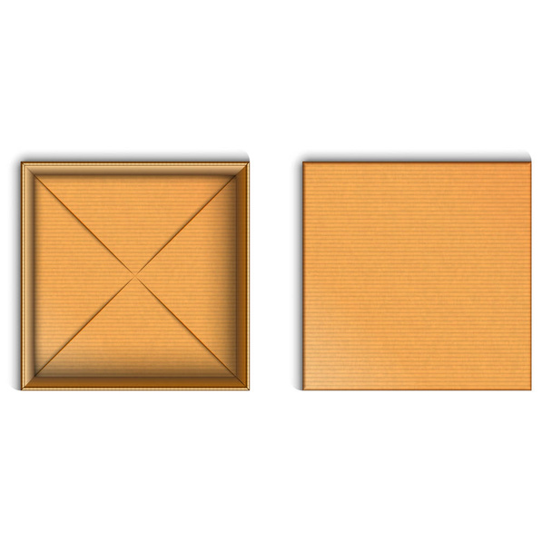 Пустая открытая картонная коробка макет вид сверху с картонной крышкой, изолированной на белой, коричневой 3d пустой упаковке полосатой картонной продукции реалистичная векторная иллюстрация
. - Вектор,изображение