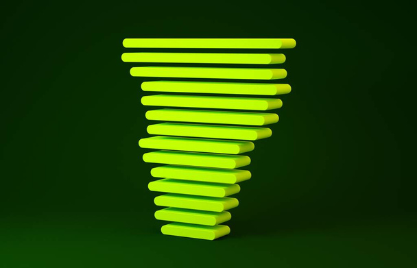 Sárga Tornádó ikon elszigetelt zöld alapon. Ciklon, forgószél, vihar tölcsér, hurrikán szél vagy forgószél ikon. Minimalizmus koncepció. 3d illusztráció 3d render - Fotó, kép