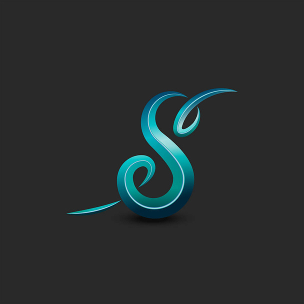 Logo della lettera S del monogramma calligrafico, simbolo iniziale femminile ornato nel vecchio stile, emblema creativo per il colore dell'acquamarina della boutique di moda
. - Vettoriali, immagini