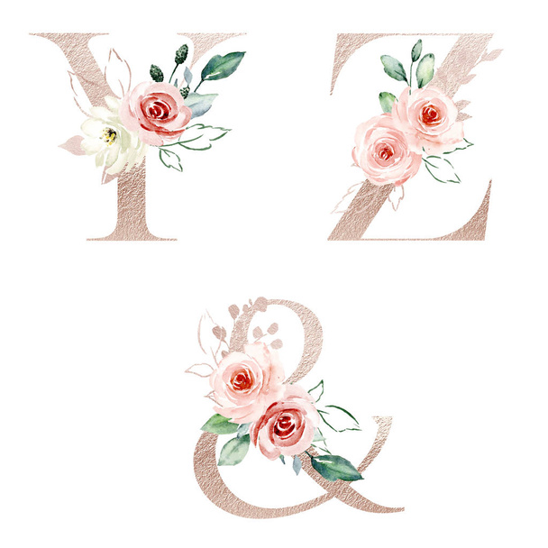 κομψό χέρι ζωγραφισμένα ακουαρέλα ζωγραφική τέχνη, γράμματα με λουλούδια - Φωτογραφία, εικόνα