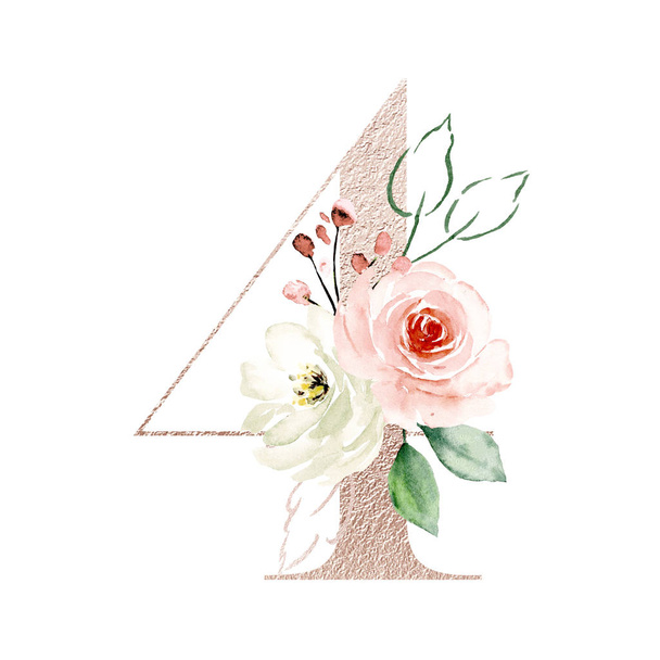 stylowy numer 4, projekt sztuki ręcznie malowane akwarela z kwiatowym  - Zdjęcie, obraz