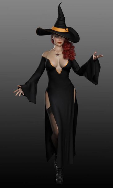 Сексуальная рыжая ведьма в шляпе на Хэллоуин
 - Фото, изображение