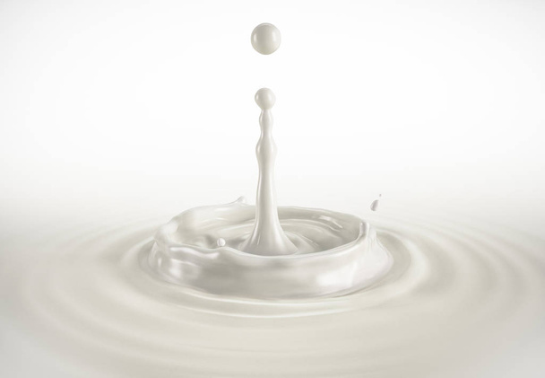 One single milk drop splashing in milk pool with ripples. On white background. Clipping path included. - Фото, зображення