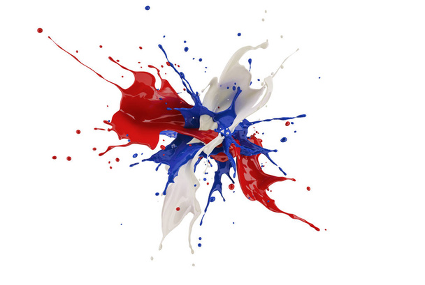 Red, white and blue paint splash explosion, splashing against one another. Isolated on white background. - Фото, изображение