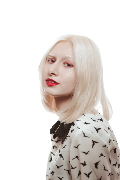 portrait of blonde albino girl in studio. - Photo, Image