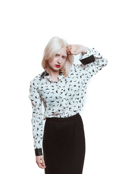portrait blonde albino girl in studio on white background. - Fotoğraf, Görsel
