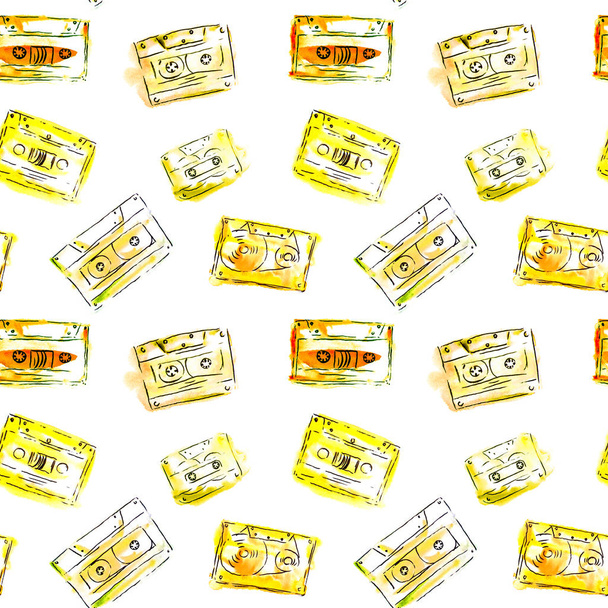 Sans couture audio décoratif cassette bande motif arrière-plan illustration
 - Photo, image