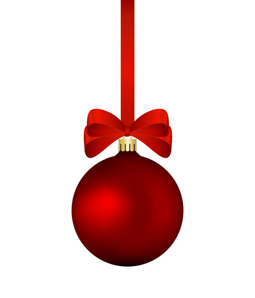 Κόκκινα Χριστούγεννα στολίδι με κόκκινη κορδέλα απομονωθεί - Διάνυσμα, εικόνα