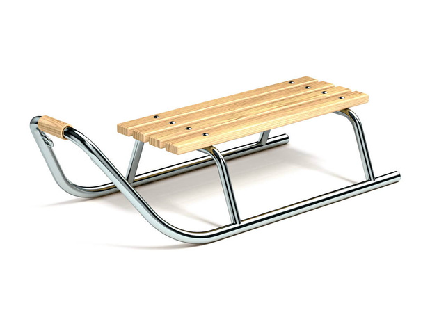 Wooden metal sledge 3D render illustration isolated on white background - Φωτογραφία, εικόνα
