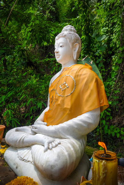 White Buddha statue in jungle, Wat Palad, Chiang Mai, Thailand - Foto, imagen